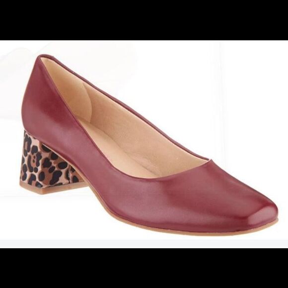 Isaac Mizrahi Leather Pump with Leopard Block Heel Mahogany - Medium - Picture 2 of 7